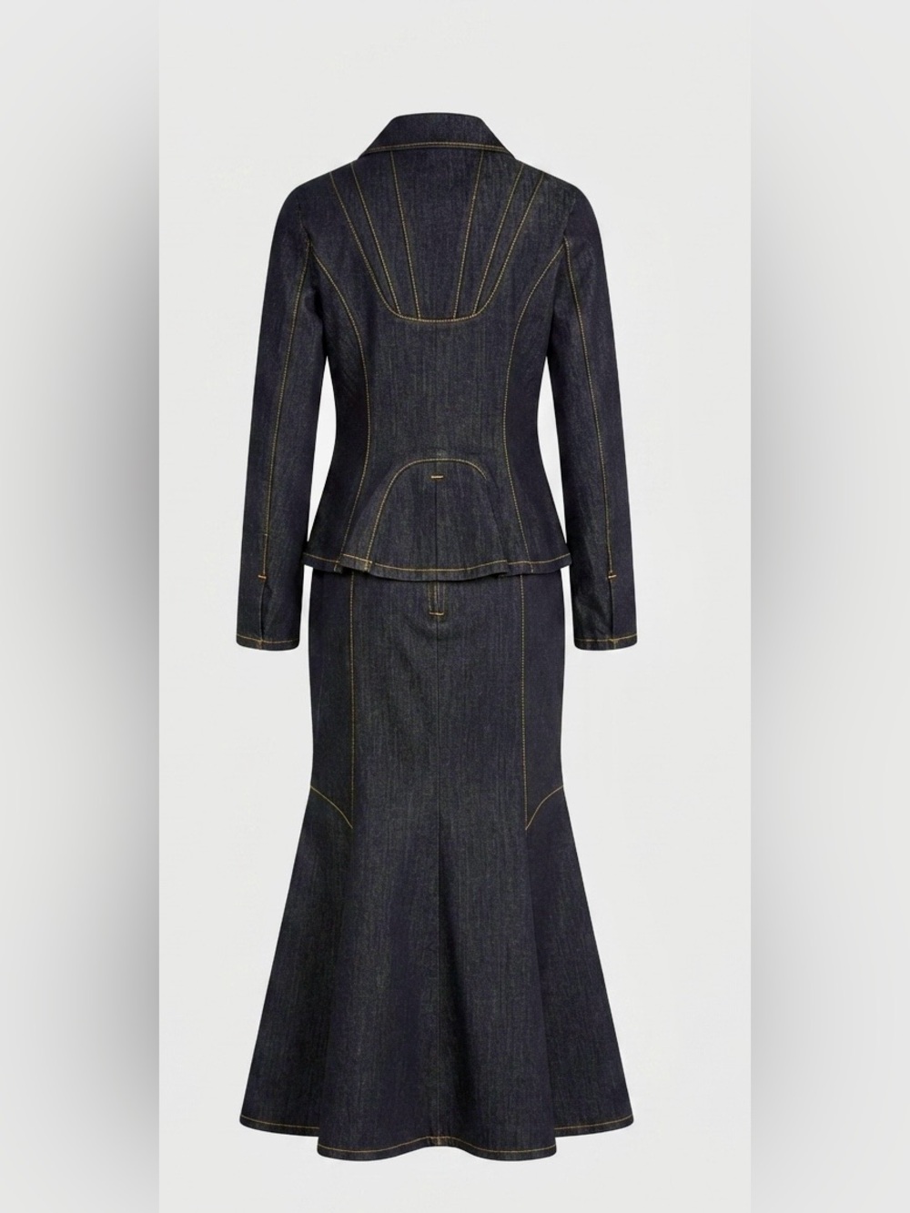 Monroe & Main Dark Wash Denim Skirt Suit Tailored Blazer & A-Line Midi Skirt - Picture 4 of 16